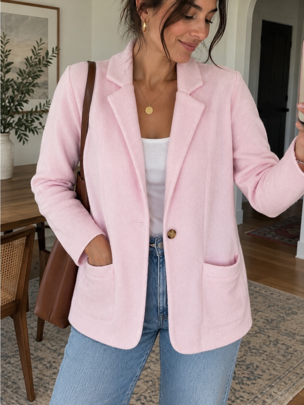J.Crew Pink Cotton Sweater Blazer Cardigan Jacket Pockets XS